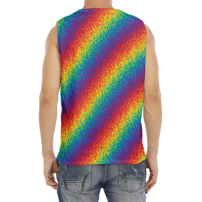 Pixel Rainbow Pattern Print Men's Fitness Tank Top
