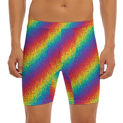 Pixel Rainbow Pattern Print Men's Long Boxer Briefs