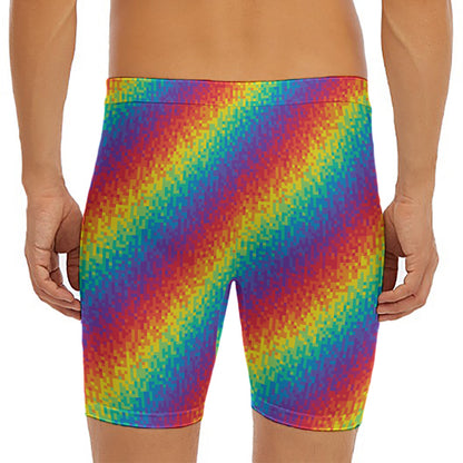 Pixel Rainbow Pattern Print Men's Long Boxer Briefs