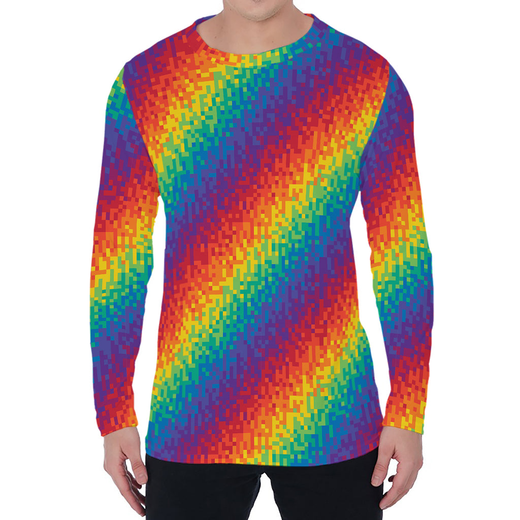 Pixel Rainbow Pattern Print Men's Long Sleeve T-Shirt