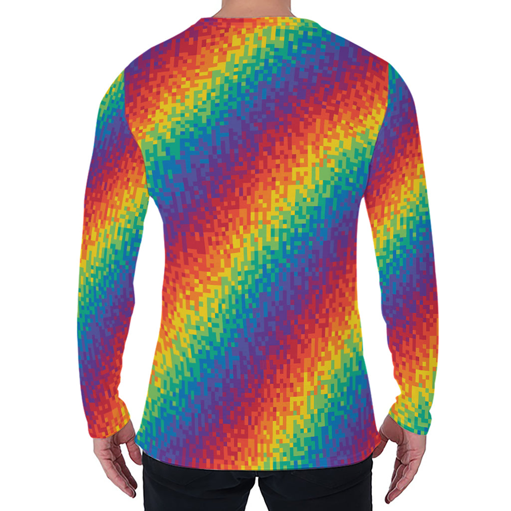 Pixel Rainbow Pattern Print Men's Long Sleeve T-Shirt