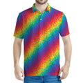 Pixel Rainbow Pattern Print Men's Polo Shirt