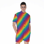 Pixel Rainbow Pattern Print Men's Rompers