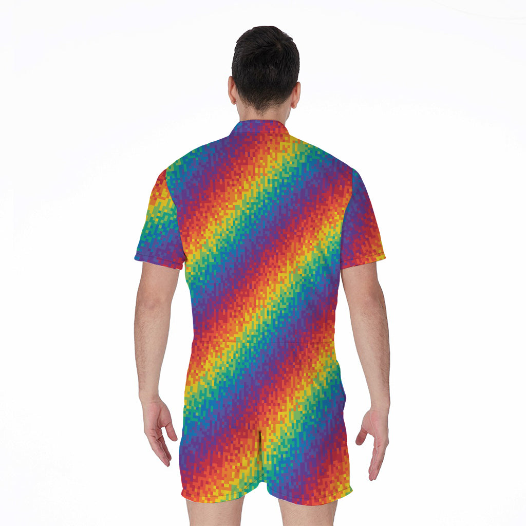 Pixel Rainbow Pattern Print Men's Rompers
