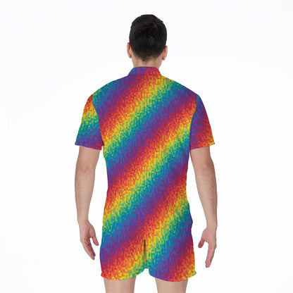 Pixel Rainbow Pattern Print Men's Rompers
