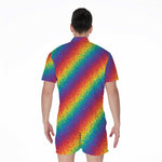 Pixel Rainbow Pattern Print Men's Rompers