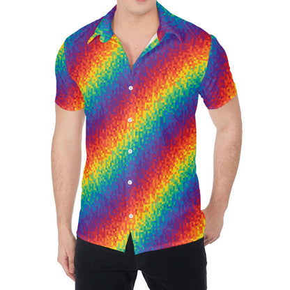 Pixel Rainbow Pattern Print Men's Shirt