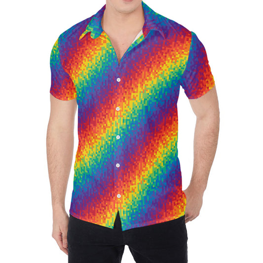 Pixel Rainbow Pattern Print Men's Shirt