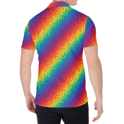 Pixel Rainbow Pattern Print Men's Shirt