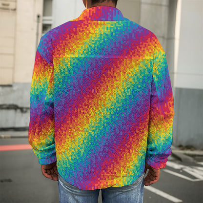Pixel Rainbow Pattern Print Men's Shirt Jacket