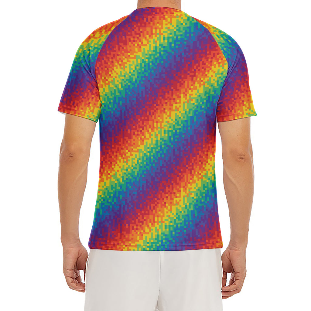 Pixel Rainbow Pattern Print Men's Short Sleeve Rash Guard