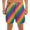 Pixel Rainbow Pattern Print Men's Split Running Shorts