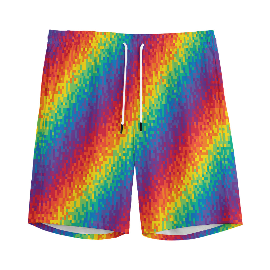 Pixel Rainbow Pattern Print Men's Sports Shorts