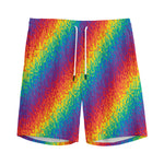 Pixel Rainbow Pattern Print Men's Sports Shorts