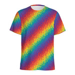 Pixel Rainbow Pattern Print Men's Sports T-Shirt