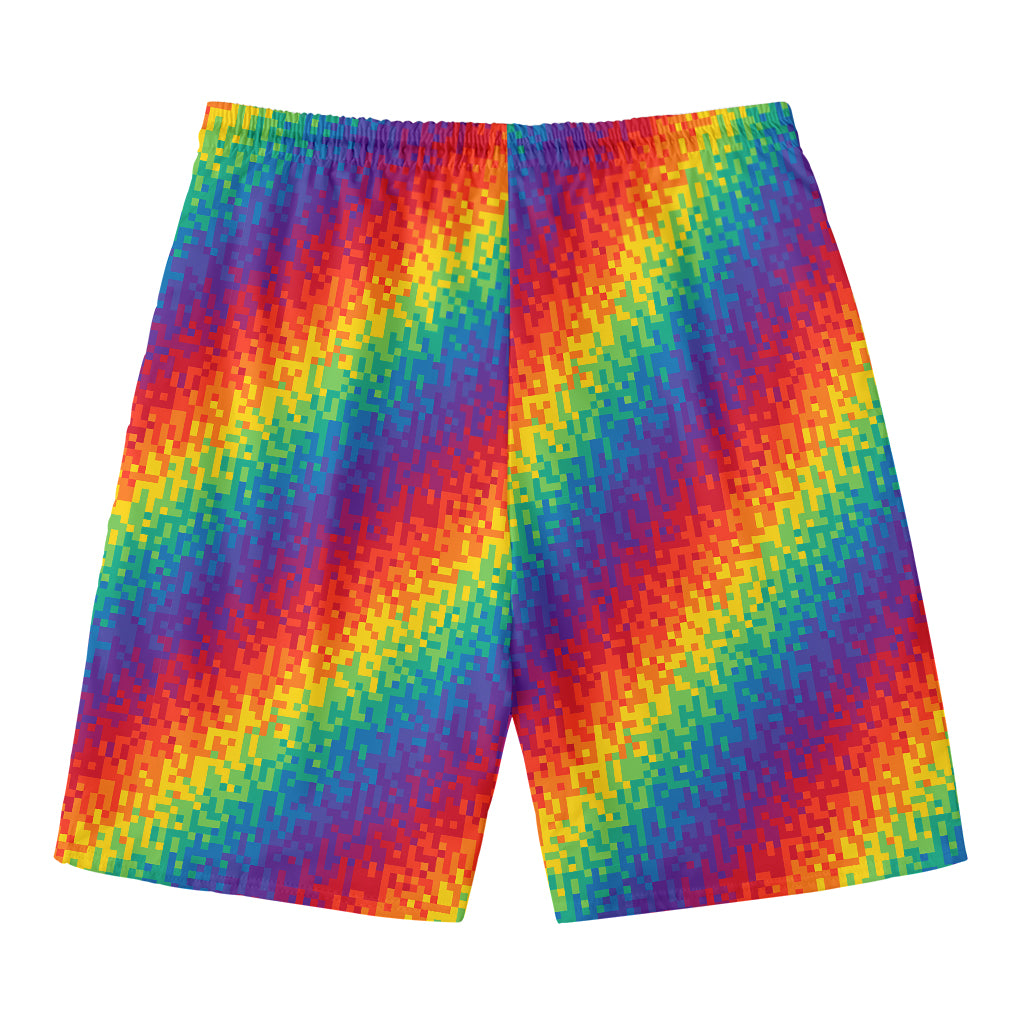 Pixel Rainbow Pattern Print Men's Swim Trunks
