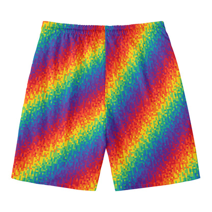 Pixel Rainbow Pattern Print Men's Swim Trunks