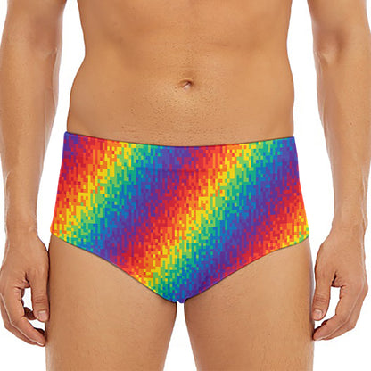 Pixel Rainbow Pattern Print Men's Triangle Swim Briefs