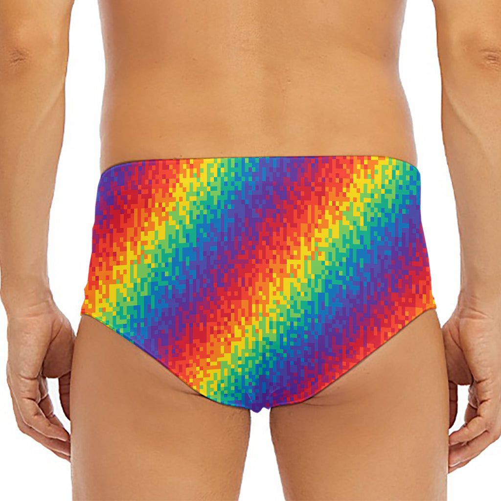 Pixel Rainbow Pattern Print Men's Triangle Swim Briefs