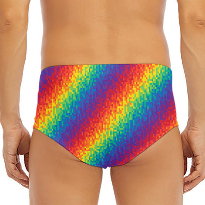 Pixel Rainbow Pattern Print Men's Triangle Swim Briefs