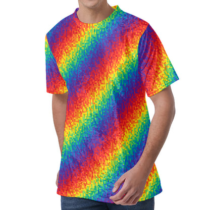 Pixel Rainbow Pattern Print Men's Velvet T-Shirt