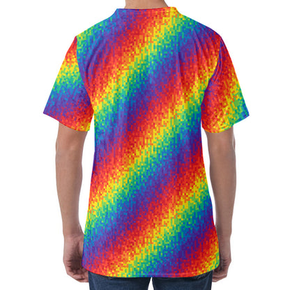 Pixel Rainbow Pattern Print Men's Velvet T-Shirt