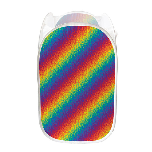 Pixel Rainbow Pattern Print Mesh Laundry Hamper
