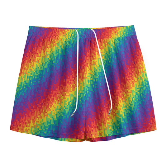 Pixel Rainbow Pattern Print Mesh Shorts