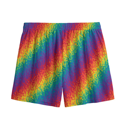 Pixel Rainbow Pattern Print Mesh Shorts