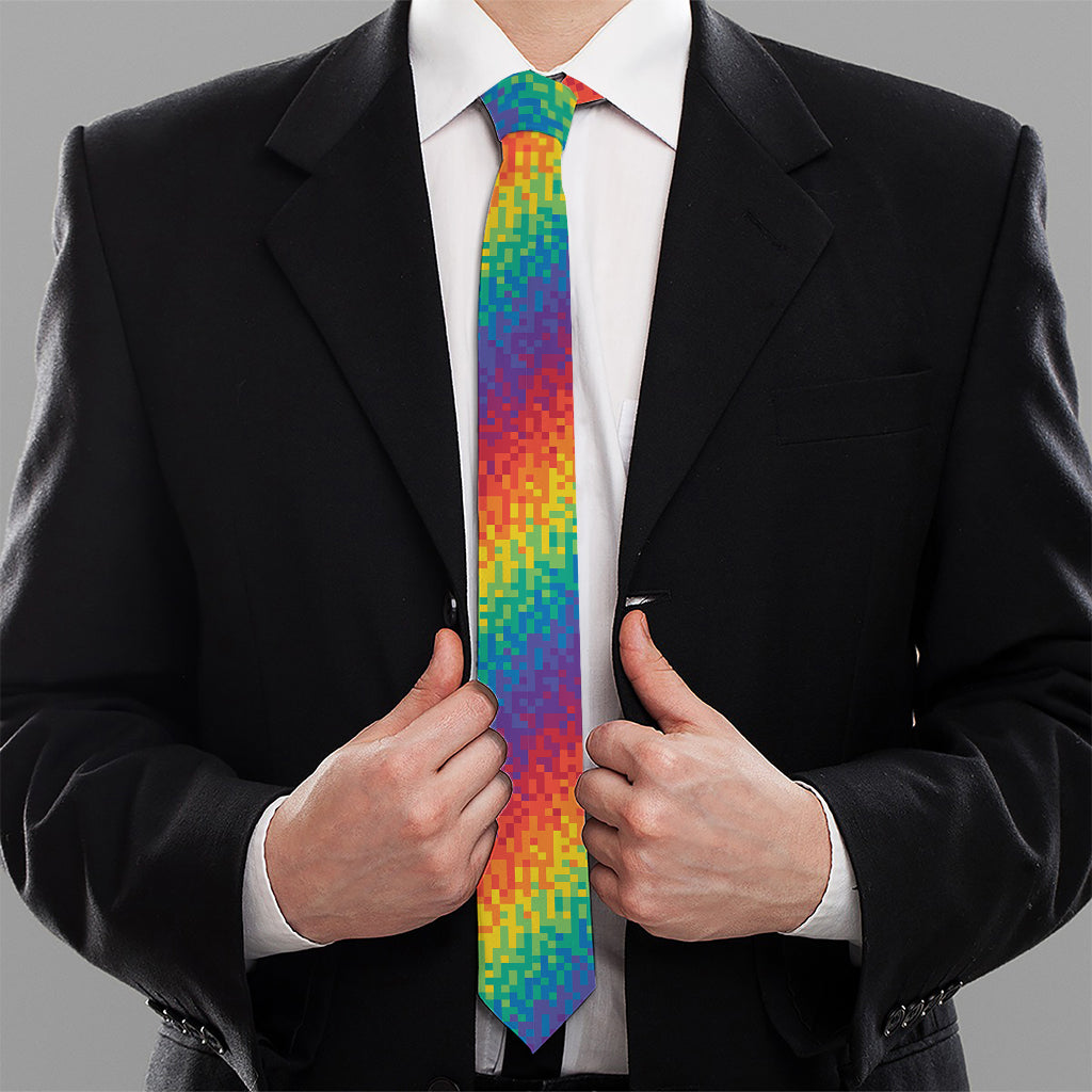 Pixel Rainbow Pattern Print Necktie