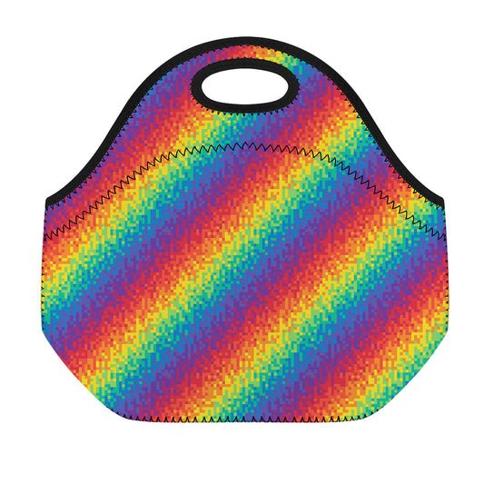 Pixel Rainbow Pattern Print Neoprene Lunch Bag