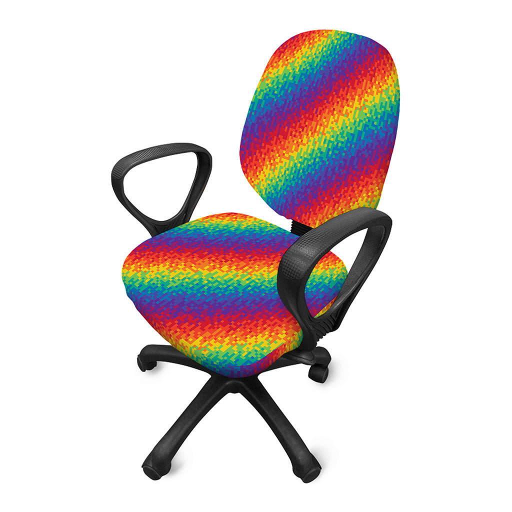 Pixel Rainbow Pattern Print Office Chair Cover