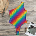 Pixel Rainbow Pattern Print One Shoulder Bodysuit