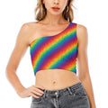 Pixel Rainbow Pattern Print One Shoulder Crop Top