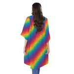 Pixel Rainbow Pattern Print Open Front Beach Cover Up