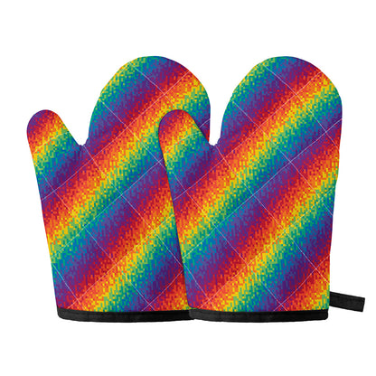 Pixel Rainbow Pattern Print Oven Mitts