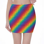 Pixel Rainbow Pattern Print Pencil Mini Skirt