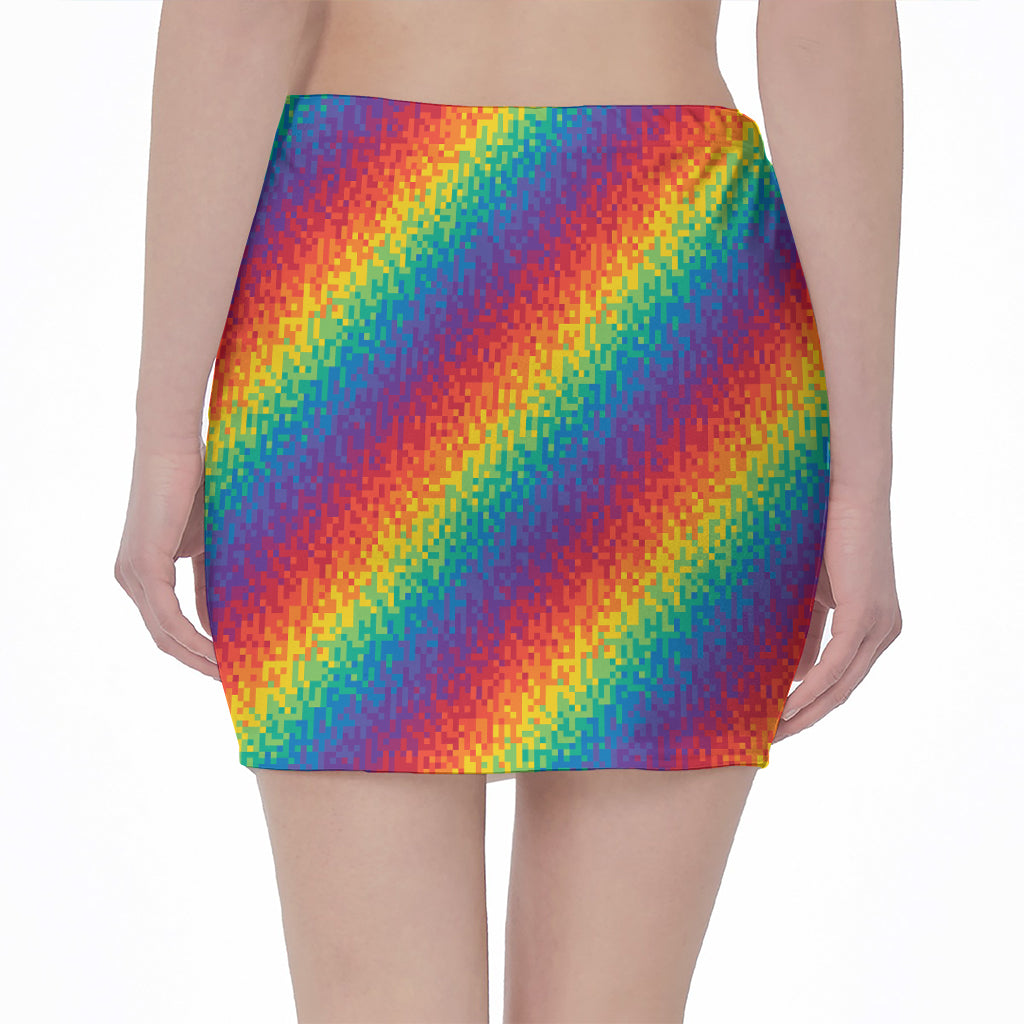 Pixel Rainbow Pattern Print Pencil Mini Skirt