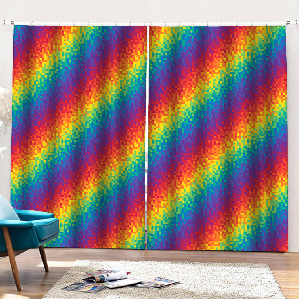 Pixel Rainbow Pattern Print Pencil Pleat Curtains