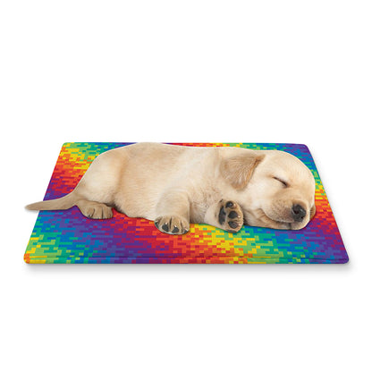 Pixel Rainbow Pattern Print Pet Cooling Mat Cover