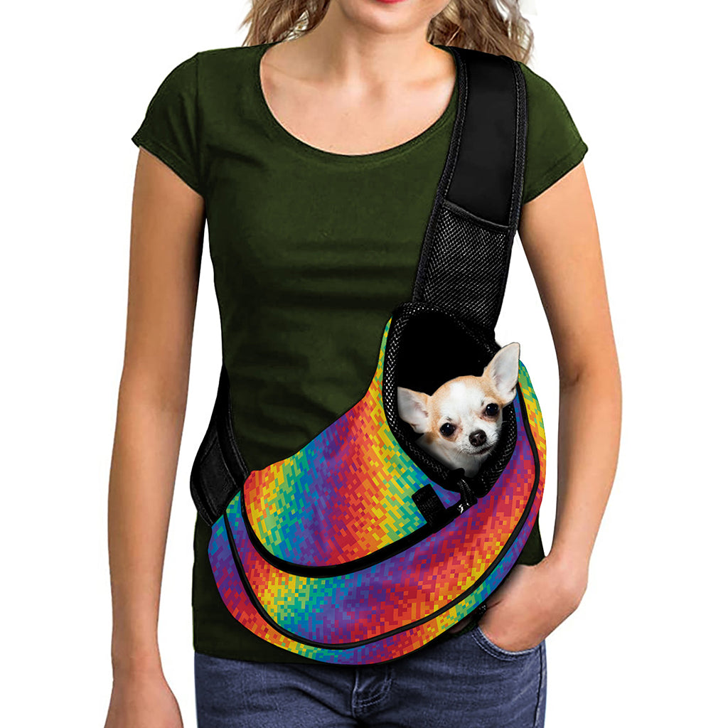 Pixel Rainbow Pattern Print Pet Sling Carrier