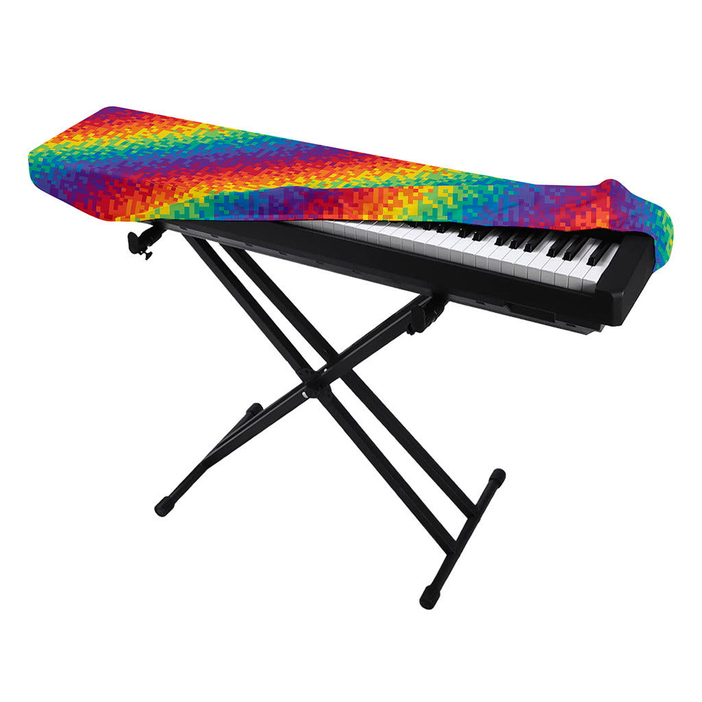 Pixel Rainbow Pattern Print Piano Keyboard Cover