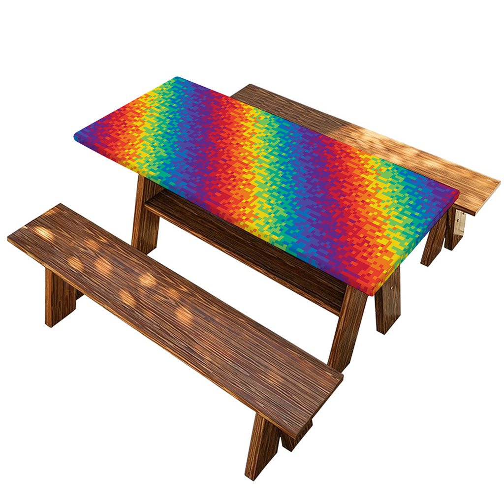 Pixel Rainbow Pattern Print Picnic Table Cover