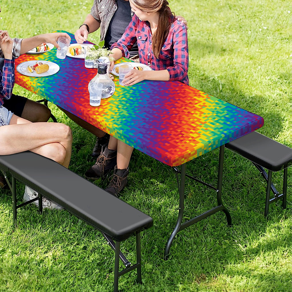 Pixel Rainbow Pattern Print Picnic Table Cover