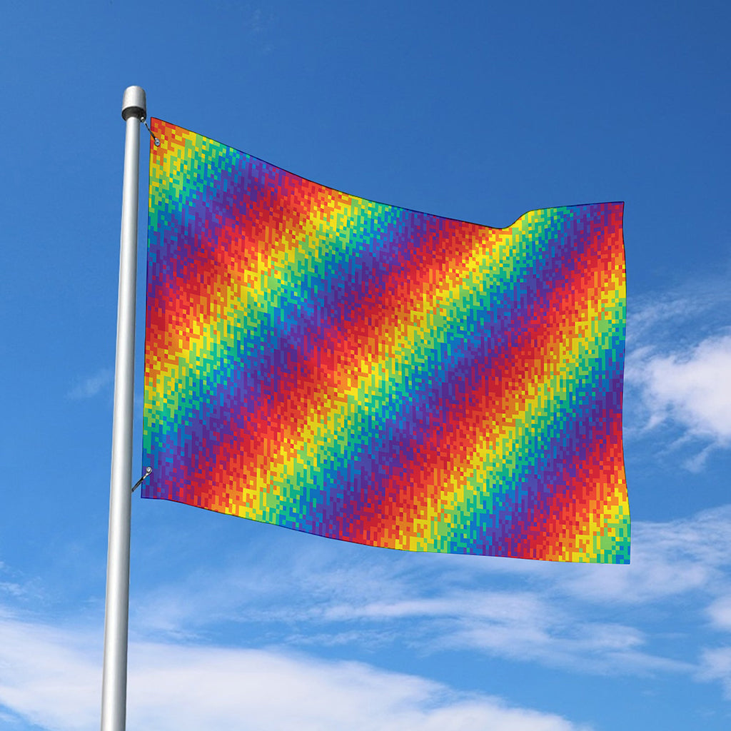 Pixel Rainbow Pattern Print Polyester Flag