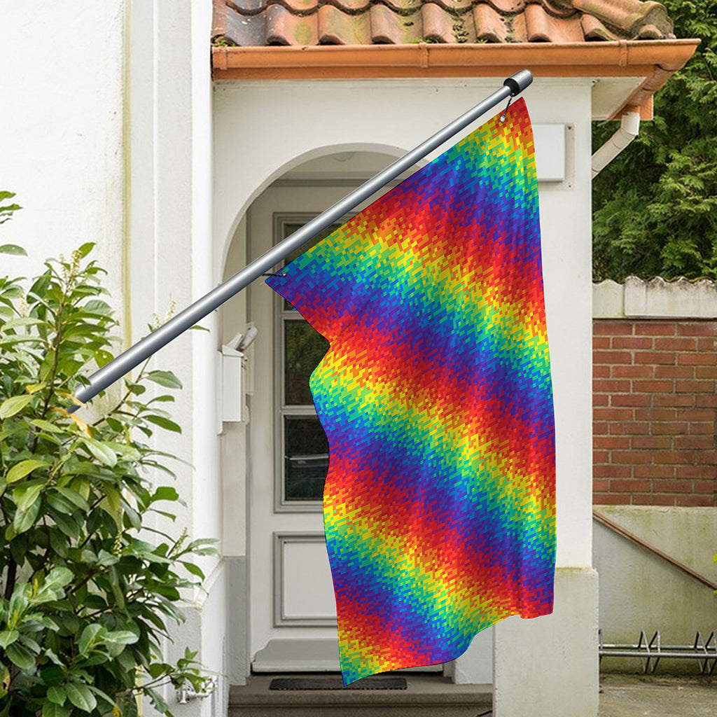 Pixel Rainbow Pattern Print Polyester Flag