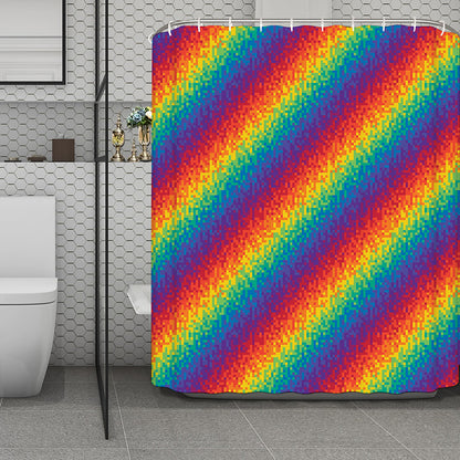 Pixel Rainbow Pattern Print Polyester Shower Curtain