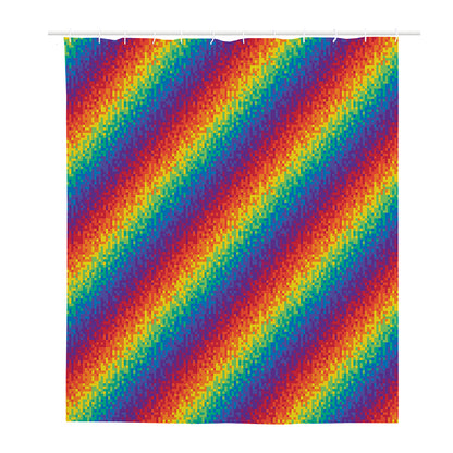 Pixel Rainbow Pattern Print Polyester Shower Curtain