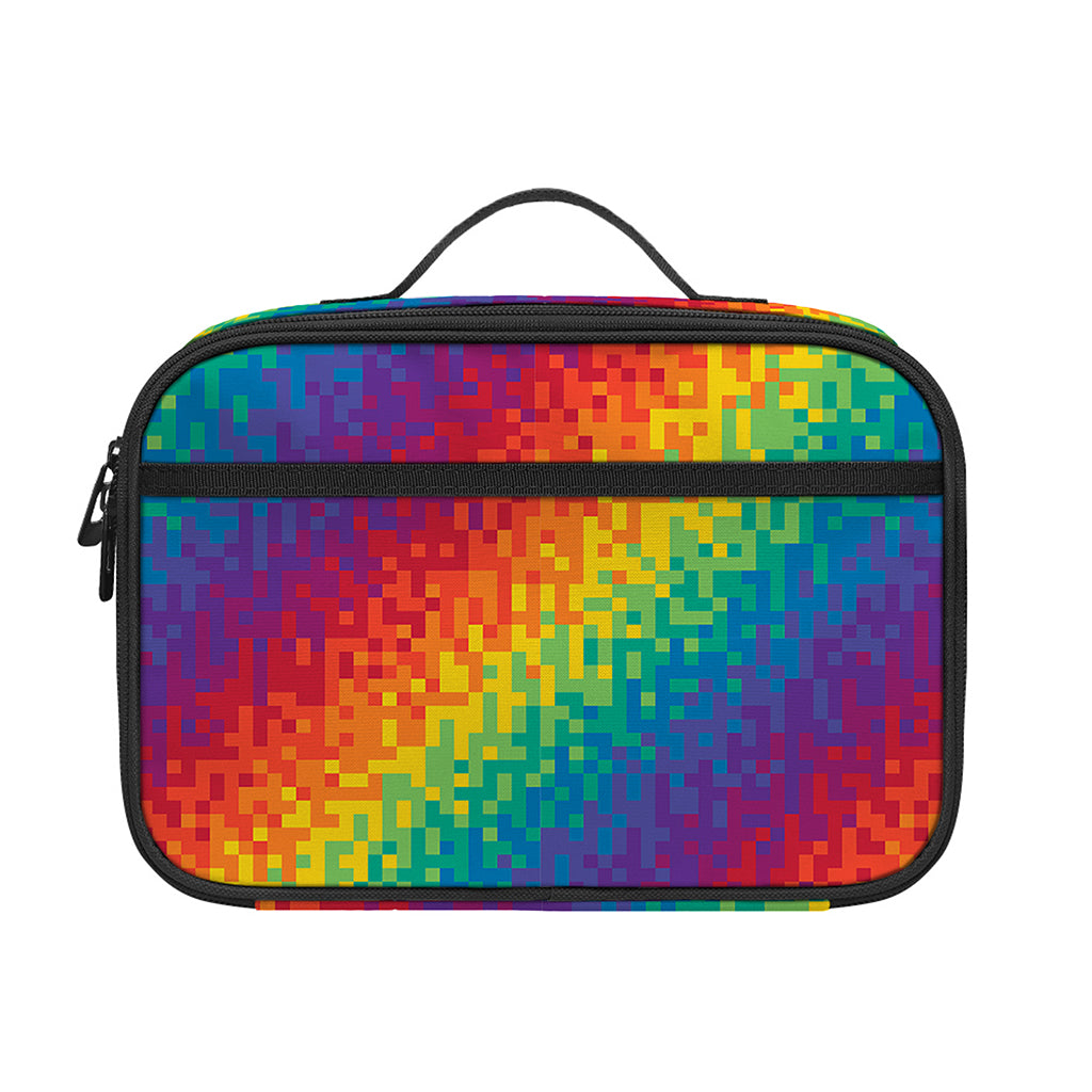 Pixel Rainbow Pattern Print Portable Lunch Bag