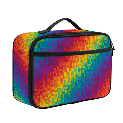 Pixel Rainbow Pattern Print Portable Lunch Bag